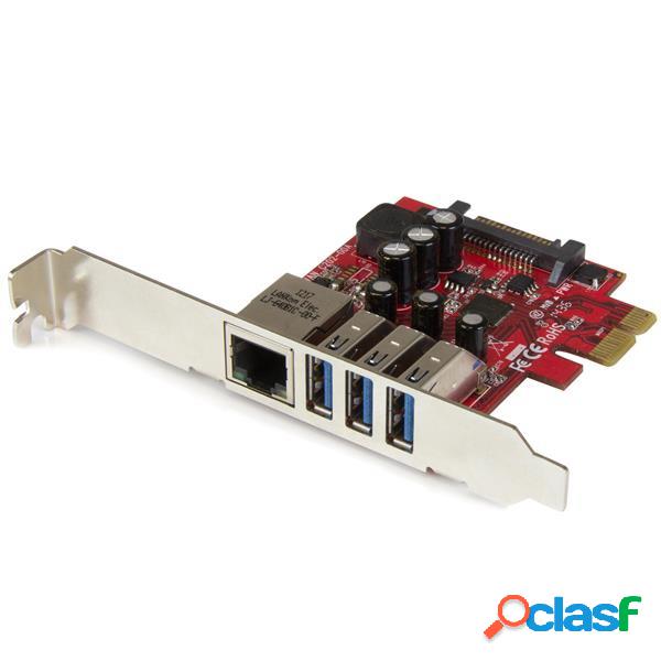 StarTech.com Tarjeta de Red PEXUSB3S3GE de 3 Puertos,