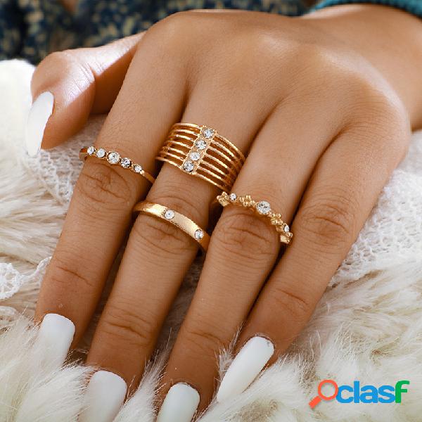 4 Unids / set Moda Creativa Anillo de Oro Conjunto