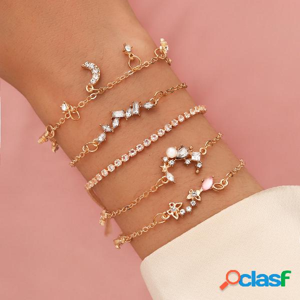 5 piezas de mariposas dulces conjunto de pulseras diamantes