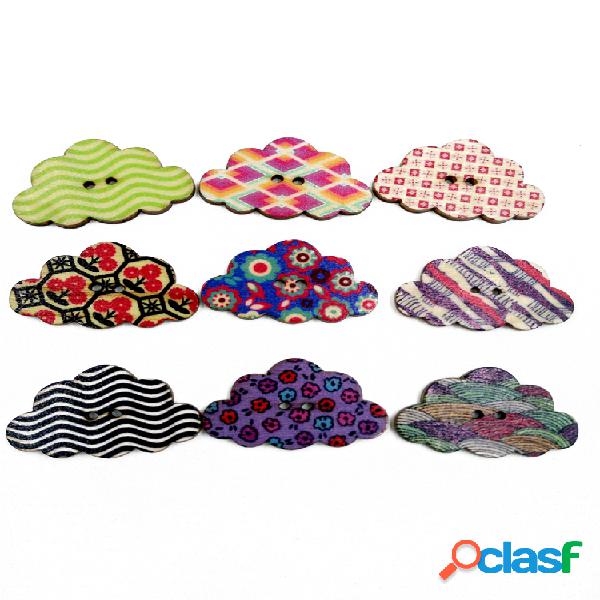50 piezas Colorful Costura de madera en forma de nubes
