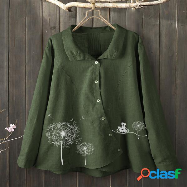 Estampado de flores Botón irregular Solapa Plus Talla