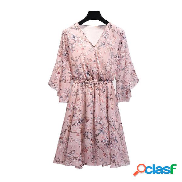 Gasa de cintura elástica floral para mujer Vestido