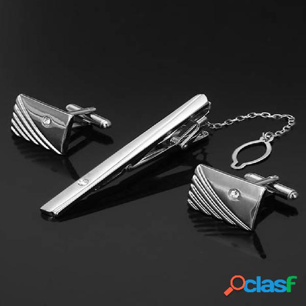 Gemelos con clip de corbata de diamantes para hombre, traje