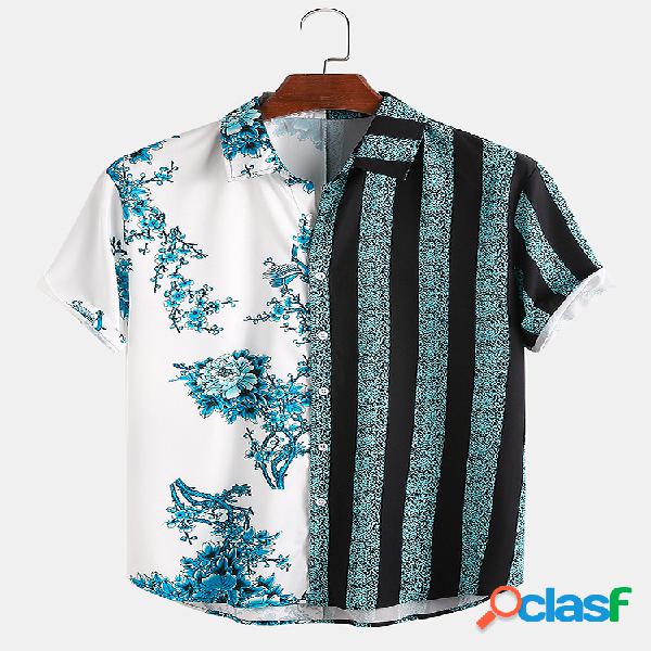 Hombre Floral & Rayas Patchwork Vacaciones Casual Camisa