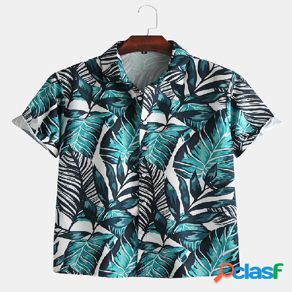 Hombre Tropical Planta Impreso manga corta relajado Camisa