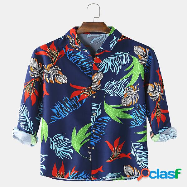 Hombres Colorful Hoja y estampado floral Casual Regular Fit