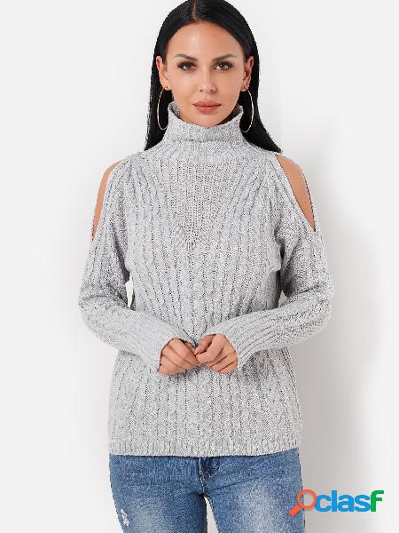 Jersey de punto con cuello alto y manga larga gris