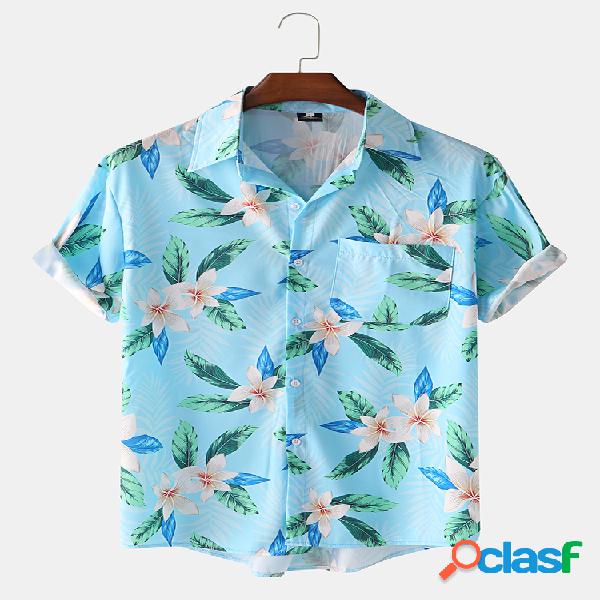 Manga corta con estampado floral tropical hawaiano para