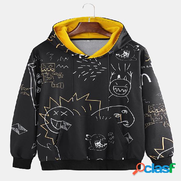 Mens Lovely Printing Letter Bear Muff Pockets Sudaderas con