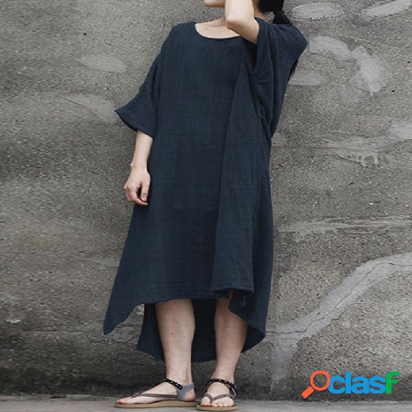 Midi holgado con mangas de murciélago y cuello en O de