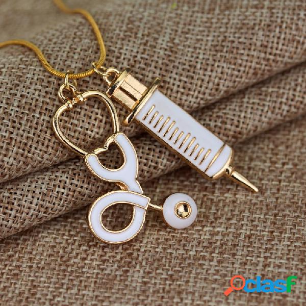 Moda creativa Doctor jeringa estetoscopio Colgante collar de