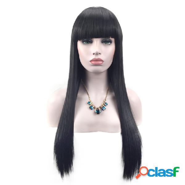 Pelucas sintéticas de pelo largo y recto Bangs peluca