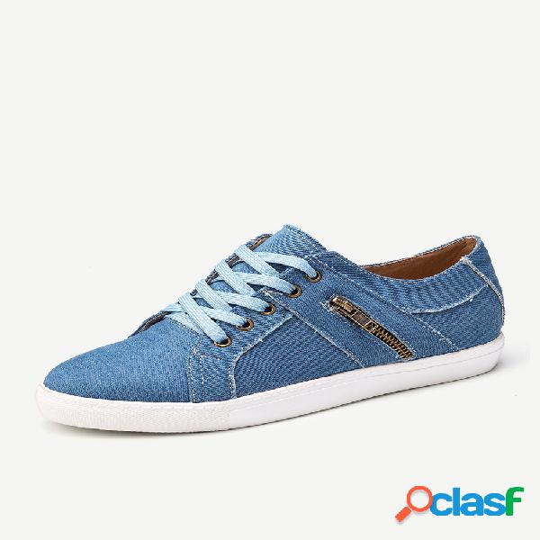 Plus Tamaño Mujer Retro Zipper Decor Canvas Lace Up Zapatos