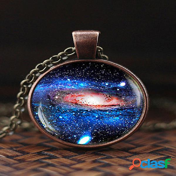 vendimia Glass Gem Mujer Collar Universe Starry Sky Colgante