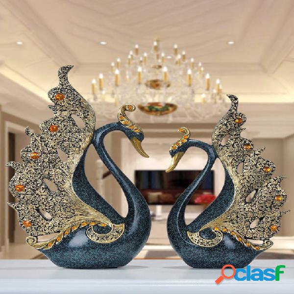 2 piezas de resina de lujo europea Swan adorno decoración