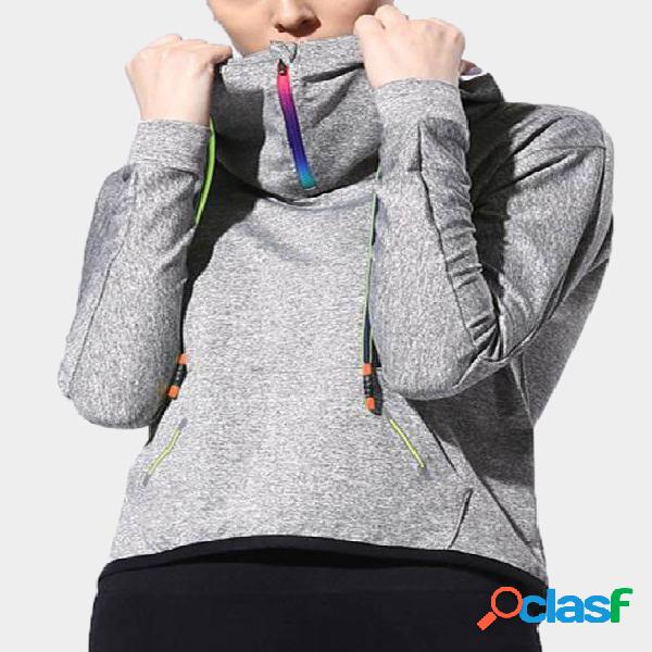 Active High Neck Loose Zip Design sudaderas deportivas en