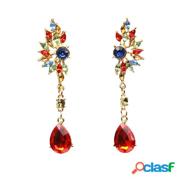 Bohemian Womens Green Red Rhinestone Pendientes Alas Charm