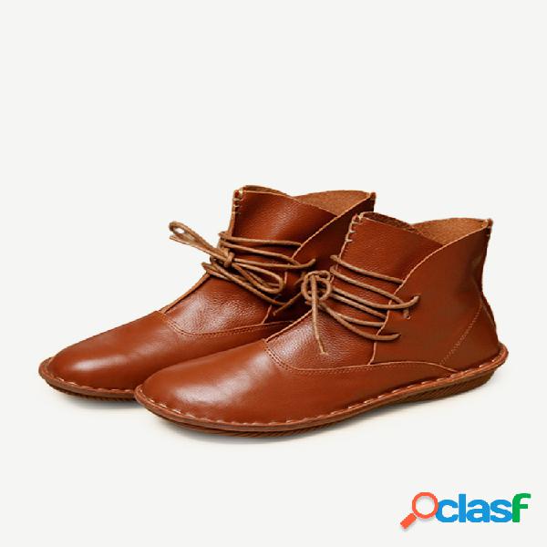 Botines retros cómodos hechos a mano de cuero genuino
