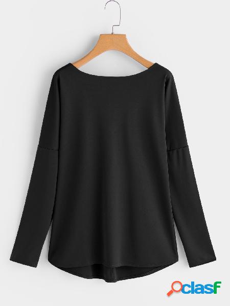 Manga larga con cuello redondo en negro Criss Cross Back