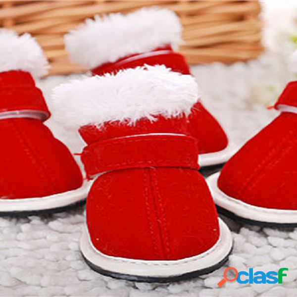 Navidad Perro Rojo Botas Invierno Cálido Felpa Zapatos para