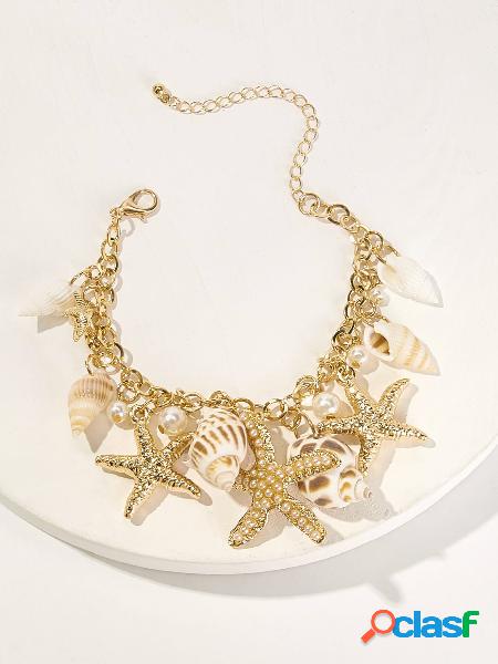 Trendy Conch Starfish Colgante Pulsera con borla Bohemian
