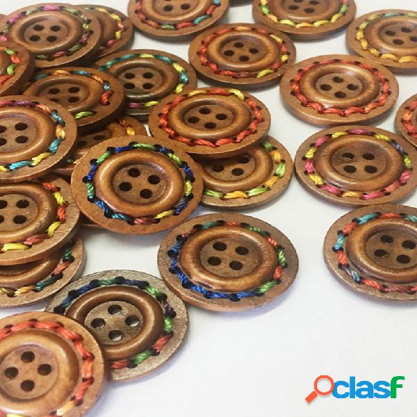 100Pcs 25mm Redondo Colorful Madera Botones Tejido de