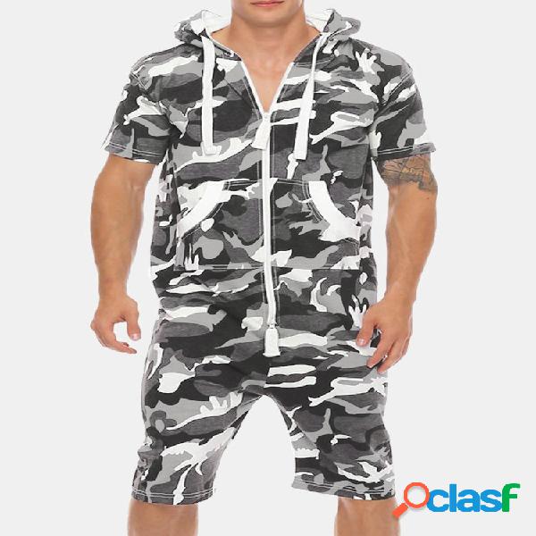Mens Casual Mono Camo Zipper Up Bolsillos delanteros con