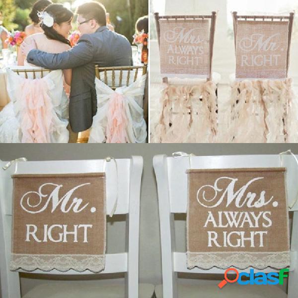 Mr Right Mrs Always Right Boda Silla Bunting Hessian Burlap