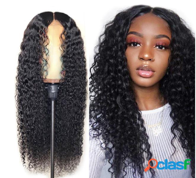 Negro natural Media longitud Largo Rizado Cabello Flequillo