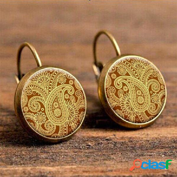 Pendientes redondos de gota retro Pendientes de flores