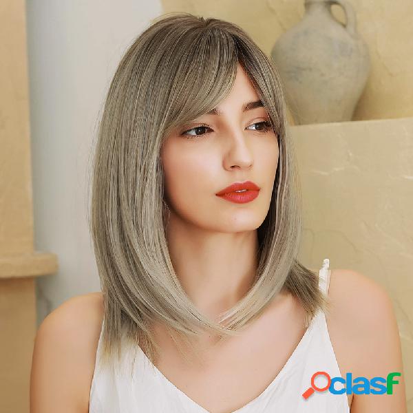 14 Inch Gris claro degradado Dorado Fibra sintética Peluca
