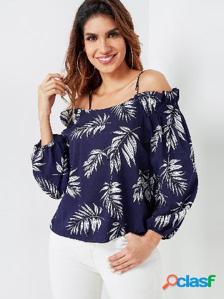 Blusa con hombros descubiertos con estampado de hojas al