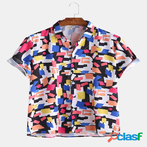 Mens casual transpirable Colorful Colorblock camisas de