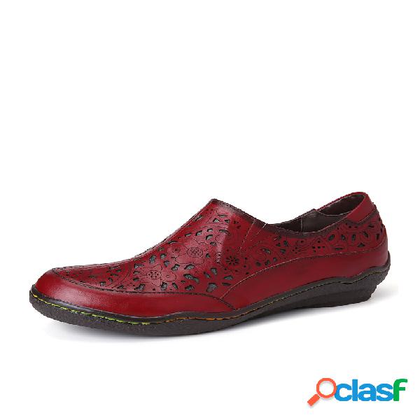 SOCOFY Cuero Recortes florales Cremallera Slip on Mocasines