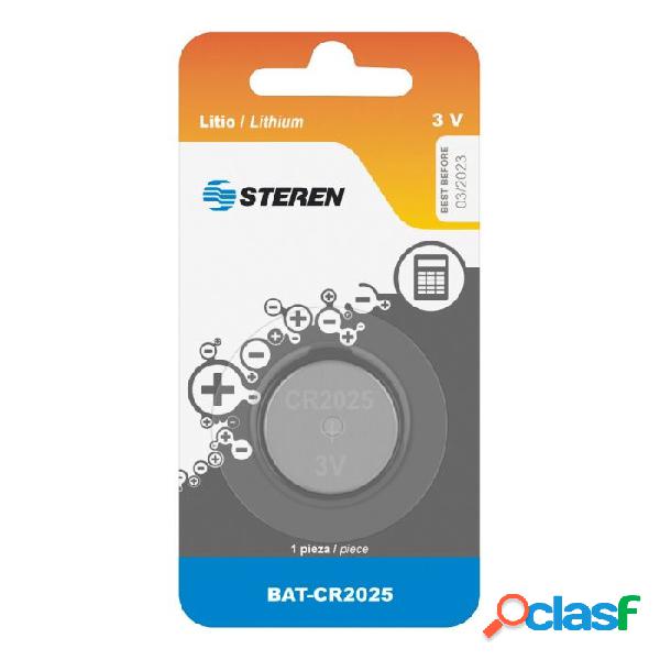 Steren Pila No Recargable Botón CR2025, 2cm, 3V, 1 Pieza