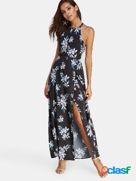 Vestido maxi sin espalda, con estampado floral y diseño