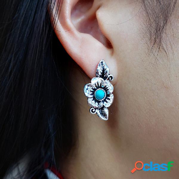 vendimia Flor de rosa Hoja Plateado Pendientes Bohemio