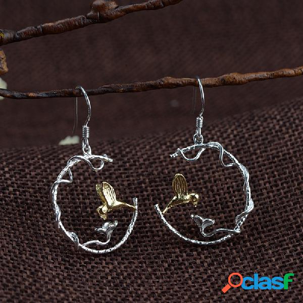 Small Fresh 925 Plateado Oro Pendientes Flower Bird Mujer