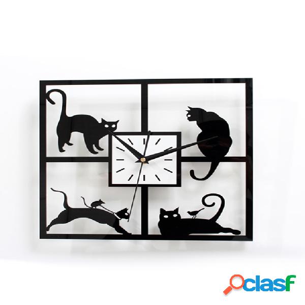 3D Acrílico Kawaii Negro Gato Pared Reloj Regalo novedoso