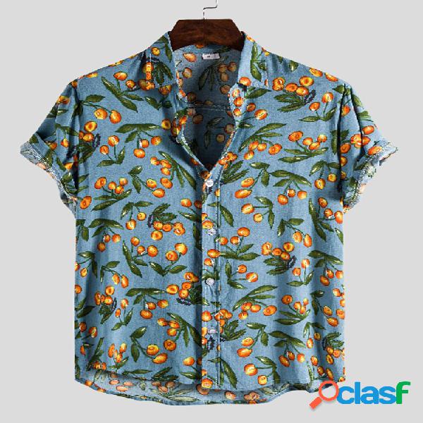Camisas de manga corta con cuello vuelto estampado de