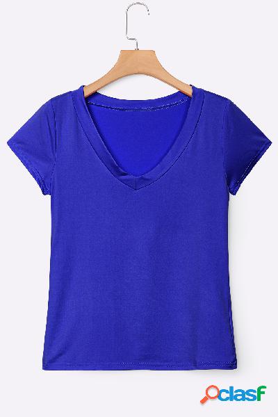 Dark Blue Low Cut V-cuello T-shirts