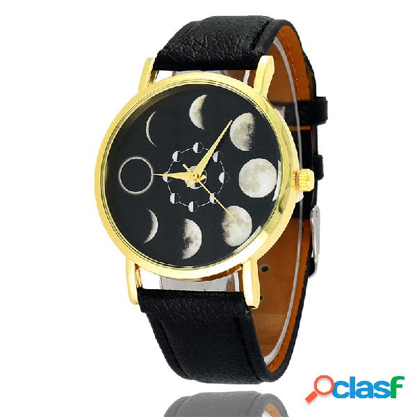 Fase lunar solar de las mujeres románticas reloj de cuero
