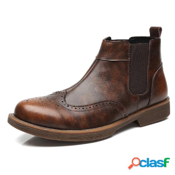 Hombres Cuero de vaca vendimia Brogue Elastic Banda Slip On