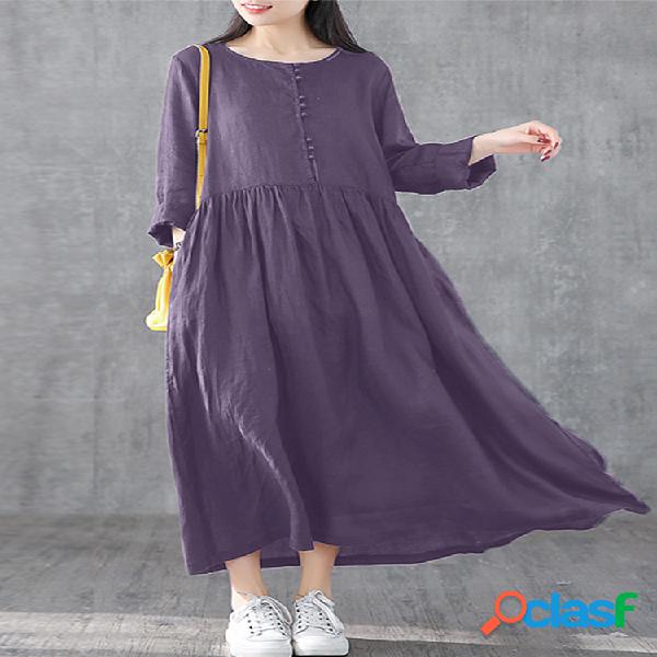 Línea A de color sólido suelto Plus Talla Vestido
