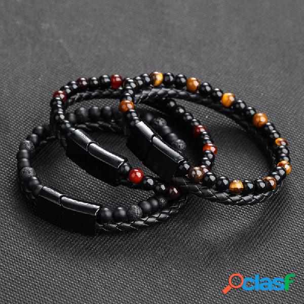 Pulsera con cuentas de ágata natural para hombre, pulsera