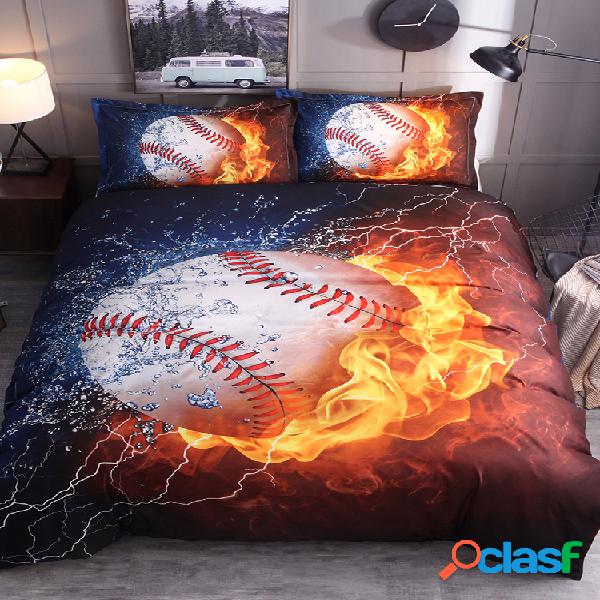 3 piezas 3D béisbol Doona edredón juego de cama fundas de