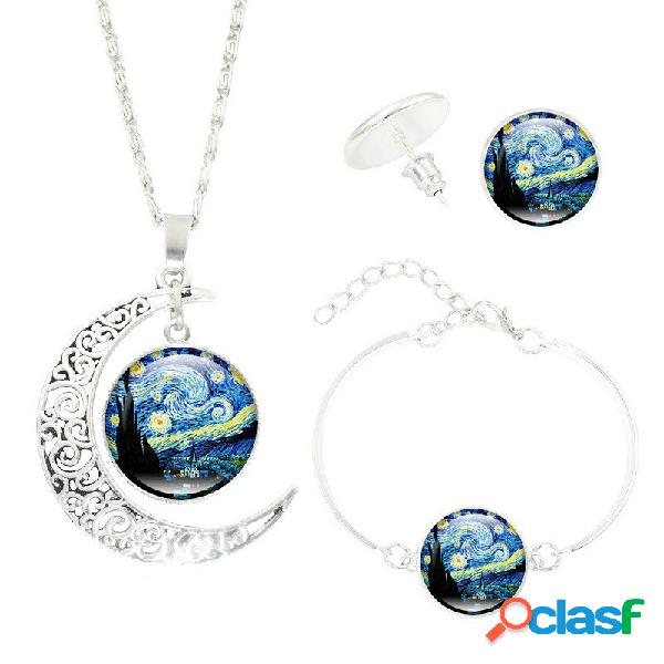 Collar étnico estrellado pulsera Pendientes Set Retro Mujer