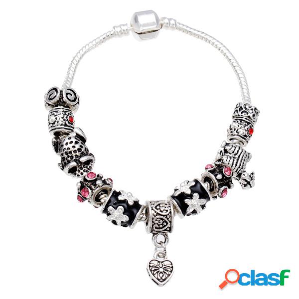 Cuentas de cristal tibetanas 925 pulsera de corazón