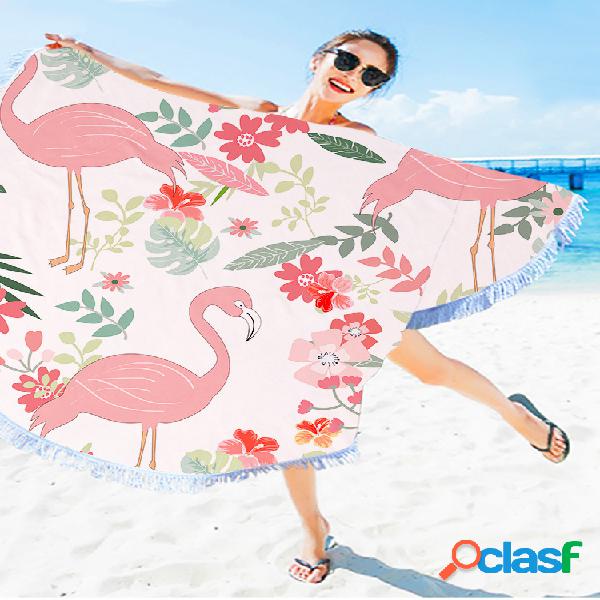 Flamingo Redondo Playa Toalla Con Borlas Microfibra 150cm