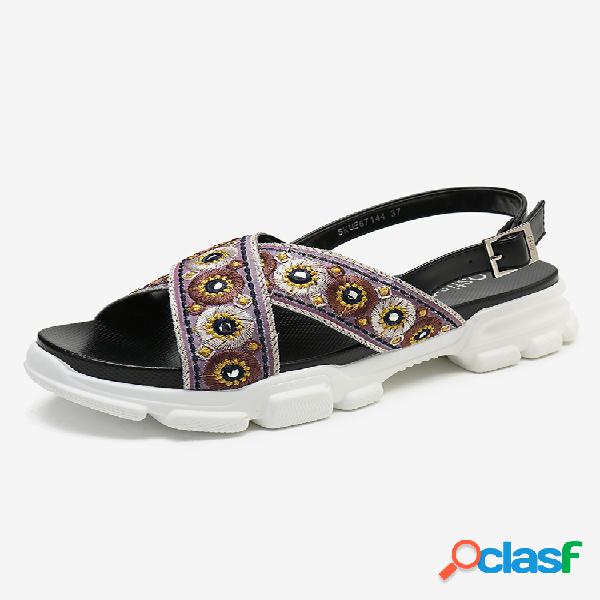 LOSTISY Correa cruzada bordada Casual Slingback Sport